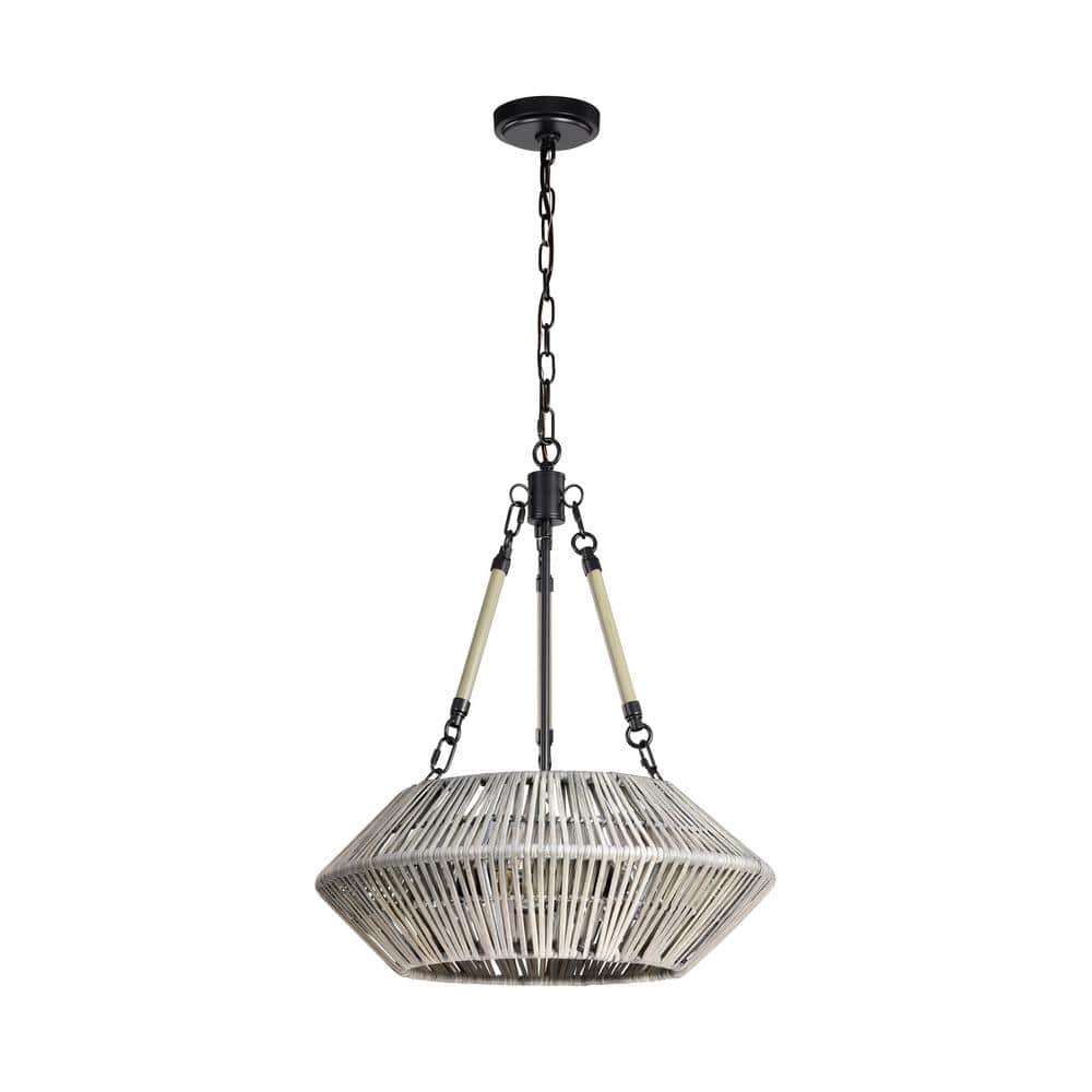Black Antique Silver Bamboo Drum Chandelier 19 in. x 69 in.