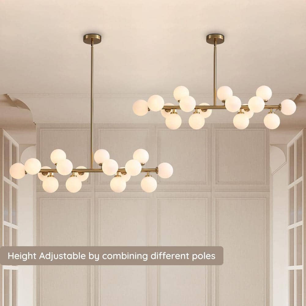 Brass 16-Light Sputnik Chandelier with Frosted Glass Globes