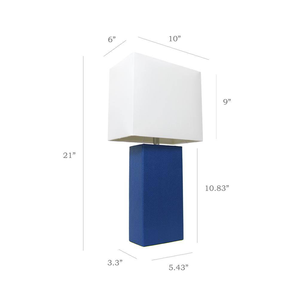 Set of 2 Blue Leather Nightstand Lamps with White Fabric Shades