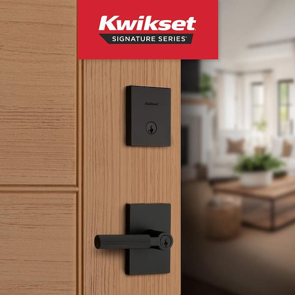 Mirada Matte Black Keyed Entry Door Handle and Single Cylinder Deadbolt Combo Pack Featuring SmartKey Security
