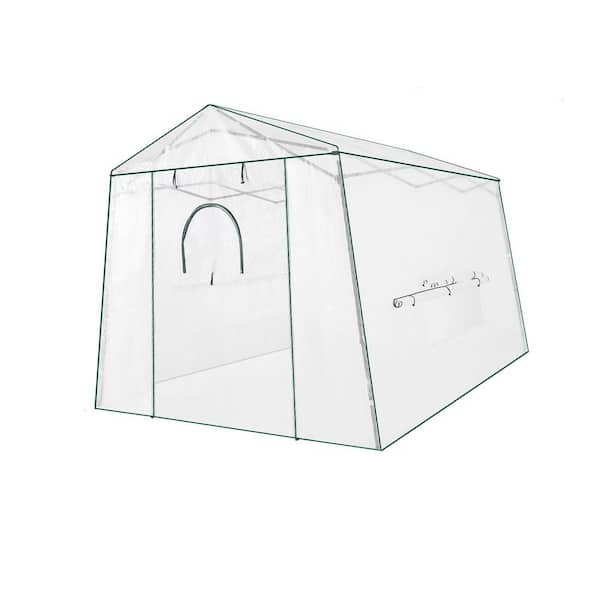 Zeus & Ruta 134.4 in. W x 102 in. D x 88.8 in. H White Pop-up Greenhouse Plant Gardening Canopy with Roll-up Zipper Side Windows