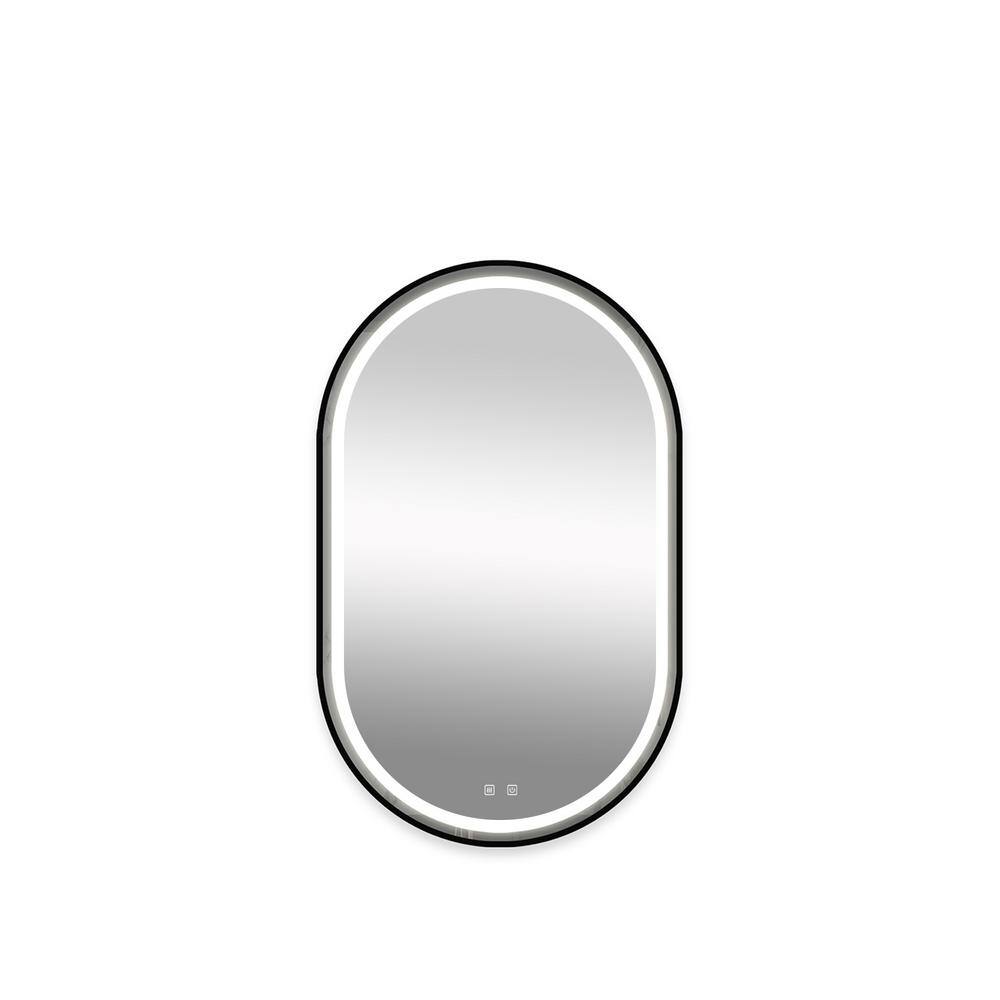 20 in. W x 32 in. H Black Oval Led Vanity Wall Mirror with Focused Backplan