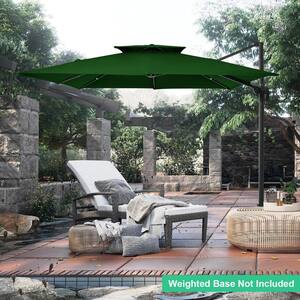 11 ft. x 11 ft. Square Two-Tier Top Rotation Outdoor Cantilever Patio Umbrella with Cover in Green