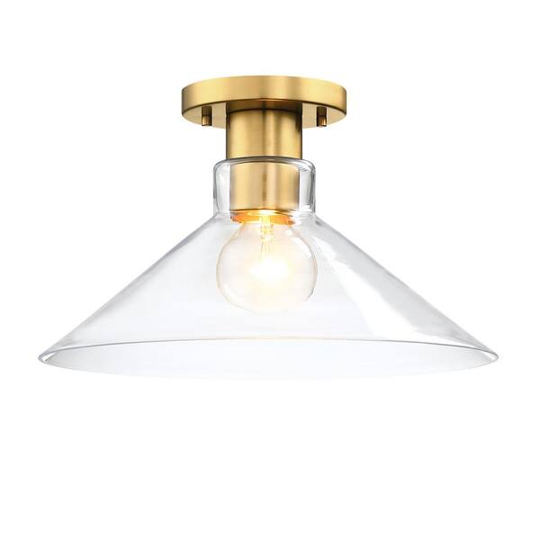 Designers Fountain - Leena 14 in. 1-Light Brushed Gold Contemporary Entryway Semi-Flush Mount with Clear Glass Shade