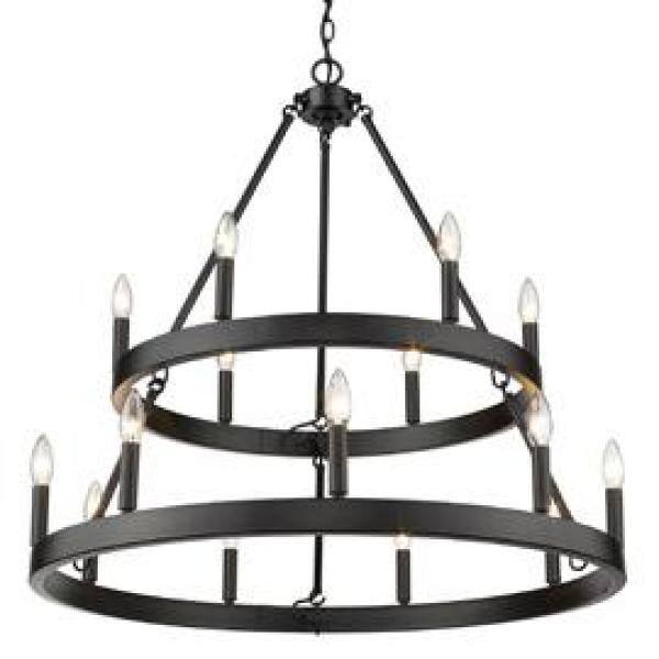 Matte Black 32" Steel 2-Tier 15-Light Chandelier