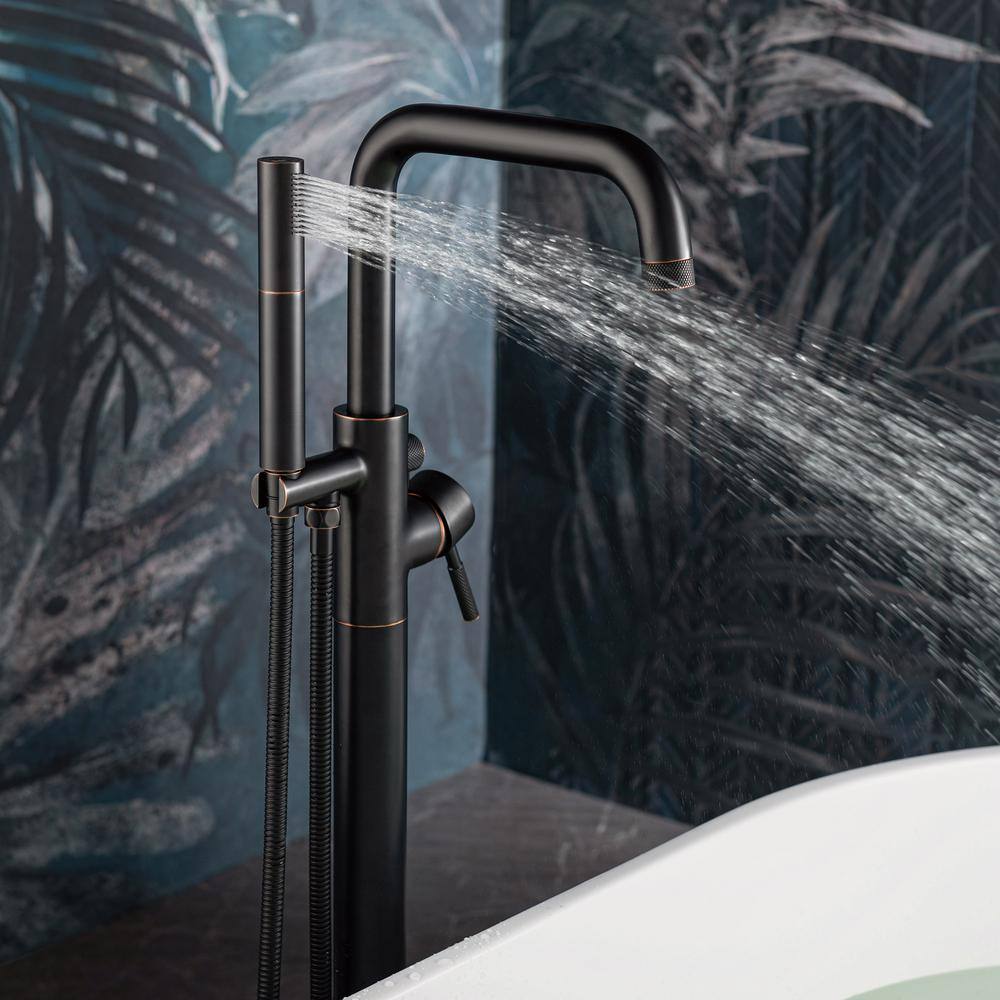 Oil Rubbed Bronze Freestanding Tub Filler with Hand Shower