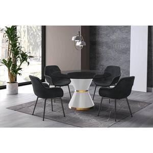 Modern Dining Table with a Round Glass Tabletop in White Steel Seats 6-10 Qorvus Collection in Clear