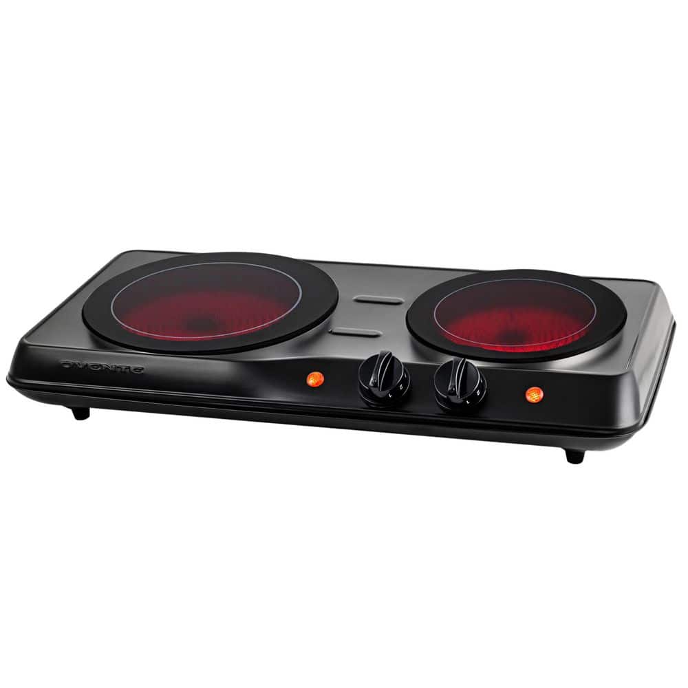 Black Double Burner Electric Induction Plate with Ceramic Glass