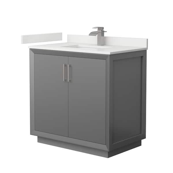 Wyndham Collection Strada 36 in. W x 22 in. D x 35 in. H Single Bath Vanity in Dark Gray with White Quartz Top