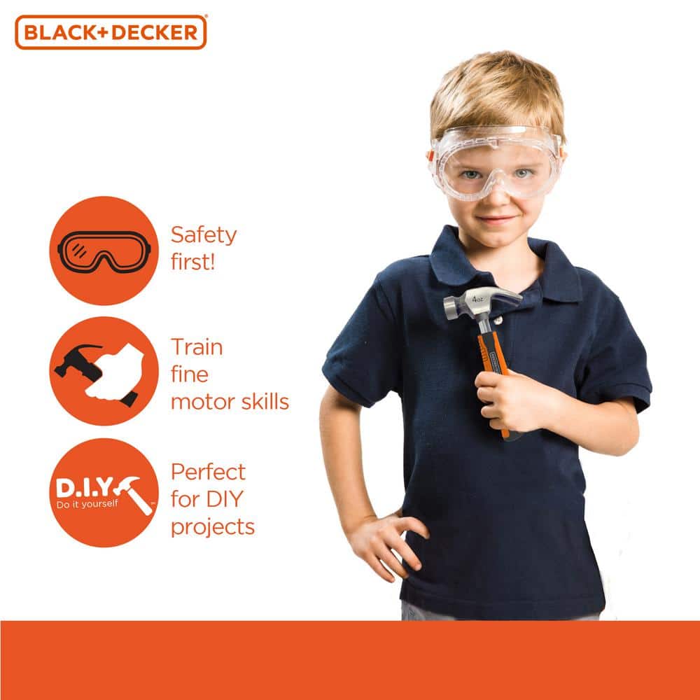 Kids' Black and Orange Plastic Tool Set with Safety Goggles