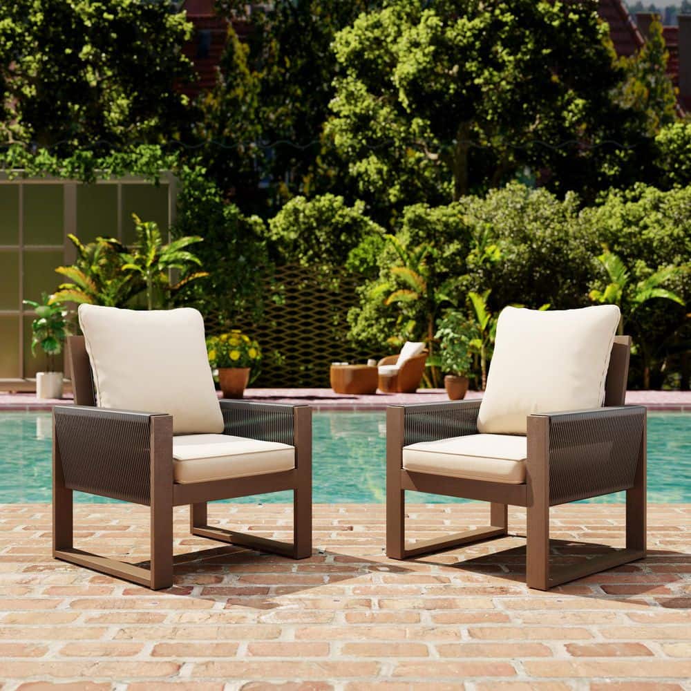 2-Pieces Outdoor Patio Wooden Lounge Chair with Beige Cushions price history on PriceWatchPro
