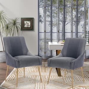 Grey Velvet Side Chair with Adjustable Leg Studs (Set of 2)