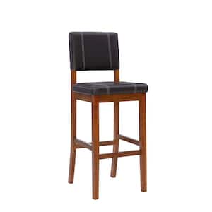 Milano 30.5 in. Brown High Back Wood Bar Stool with Faux Leather Seat