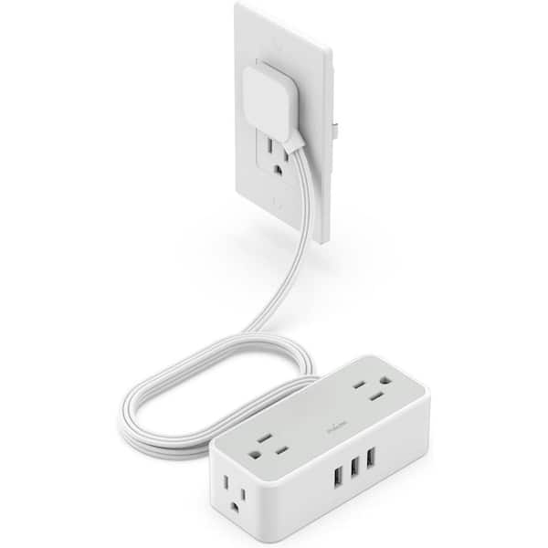 White 4-Outlet Power Strip Surge Protector with 3 USB C ports with 900 Joules and 5 ft. Cord Length