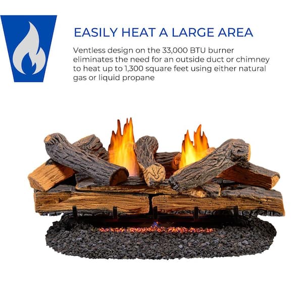 Duluth Forge Ventless Dual Fuel Gas Log Set - 30 in. Berkshire Split Oak -  Remote Control 210051 - The Home Depot