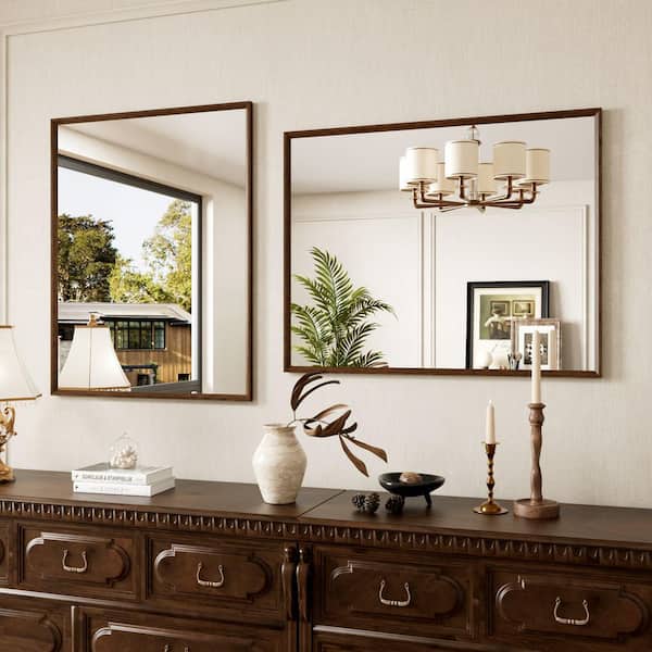 22 in. W x 30 in. H Farmhouse Rectangular Wood Finish Framed Wall Mirror, Tempered Glass Bathroom Vanity Mirror