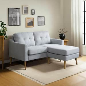 Brighton 56.1 in. Light Grey Solid Polyester 2-Seater Loveseat with Ottoman