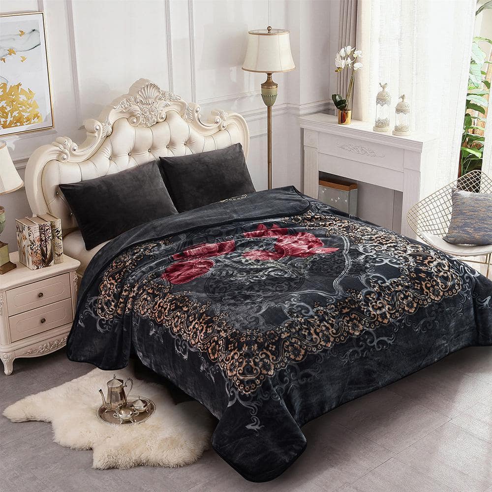 JML Grey 85 in. x 95 in. Polyester Warm Thick Raschel Mink Blanket