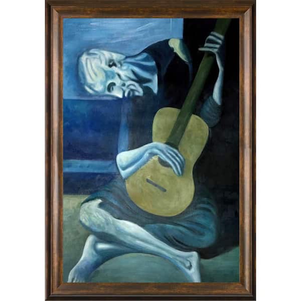 LA PASTICHE The Old Guitarist by Pablo Picasso Modena Vintage Framed People Oil Painting Art Print 29 in. x 41 in.