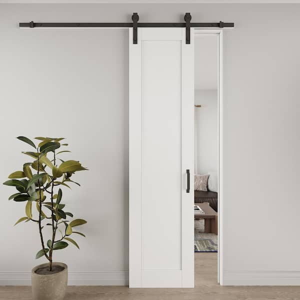 24 in. x 96 in. White Primed Paneled MDF Sliding Barn Door with Hardware Kit