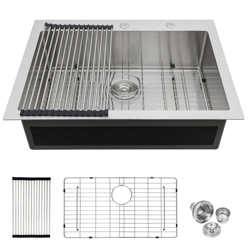 30 in. Drop-in Single Bowl 16 Gauge Brushed Nickel Stainless Steel Kitchen Sink with Bottom Grids price history on PriceWatchPro