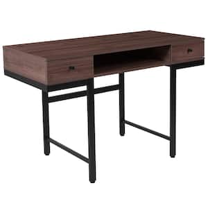 47.25 in. Dark Ash Rectangular 2 -Drawer Writing Desk with Shelf