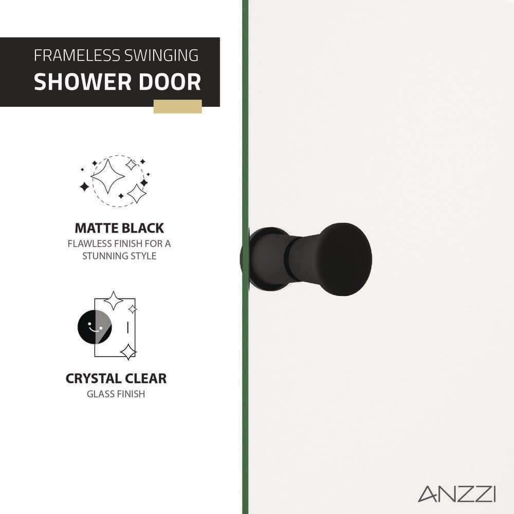 Matte Black Frameless Swinging Shower Door with Clear Glass