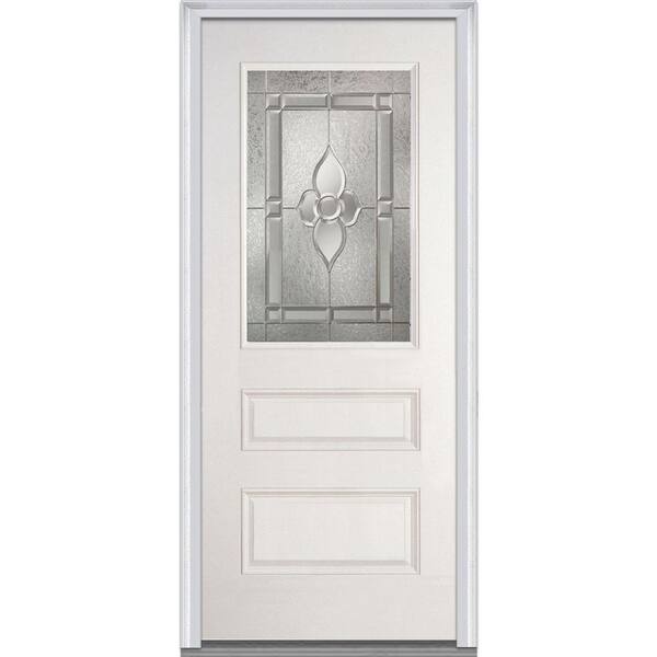 MMI Door 36 in. x 80 in. Master Nouveau Left Hand 1/2 Lite 2-Panel Classic Primed Fiberglass Smooth Prehung Front Door