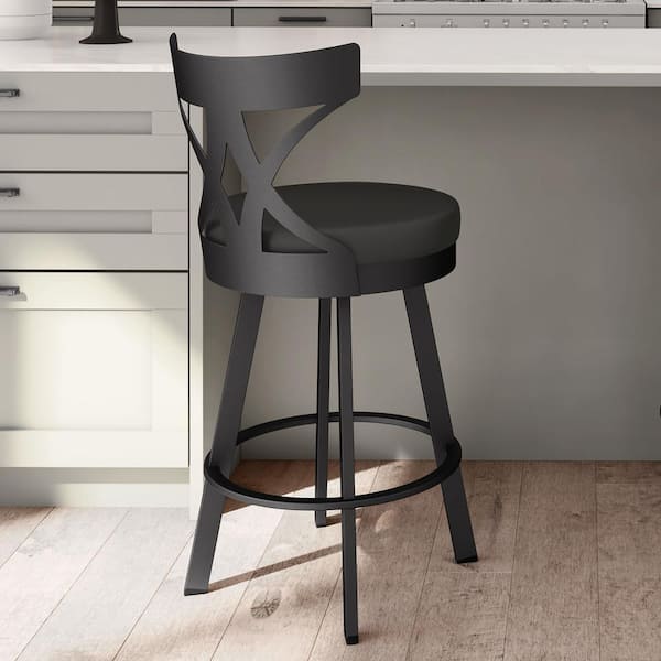 Amisco Washington 30" Black Faux Leather / Black Metal Swivel Bar Stool