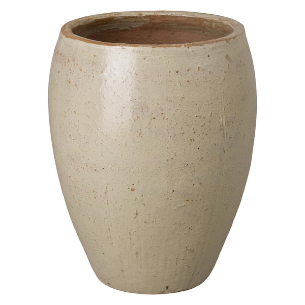 Emissary Arc 18 in. D x 24 in. H Tropical Sand Ceramic Round Planter with Drainage Hole