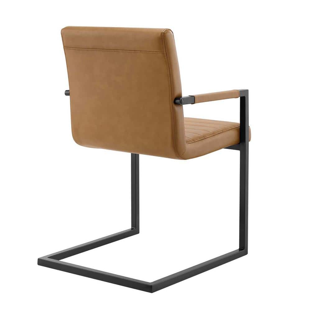 Tan Vegan Leather and Metal Arm Chair with Sled Base