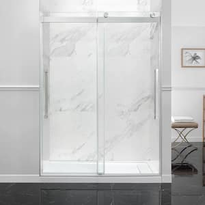 Montebello 60 in. L x 32 in. W x 78.74 in. H Alcove Shower Kit with Sliding Frameless Shower Door and Shower Pan