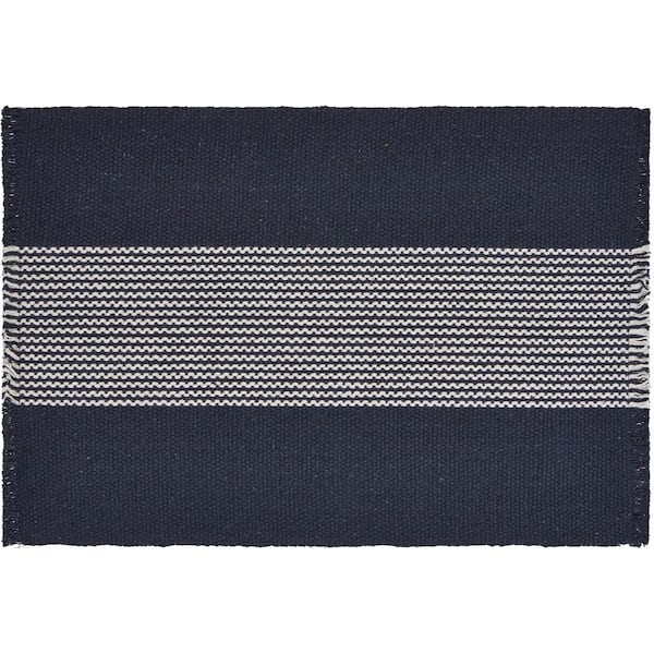 LR Home Bold 19 in. x 13 in. Navy / White Striped Cotton Placemats (Set of 4)