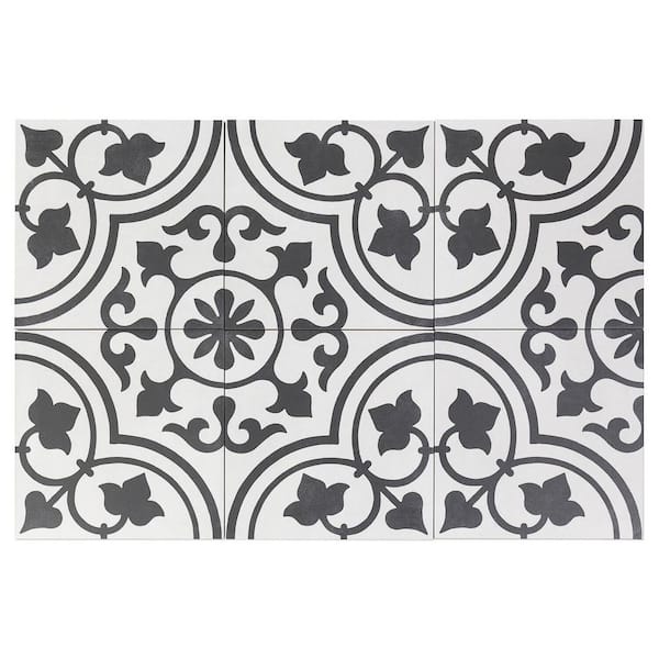 Sintra Ornate Matte 9 x 9 Porcelain Field Tile in Black & White