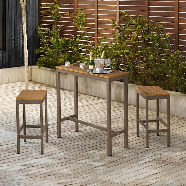 LUE BONA Humphrey 3 Piece 39 in. Teak Alu Outdoor Patio Dining Set Pub ...