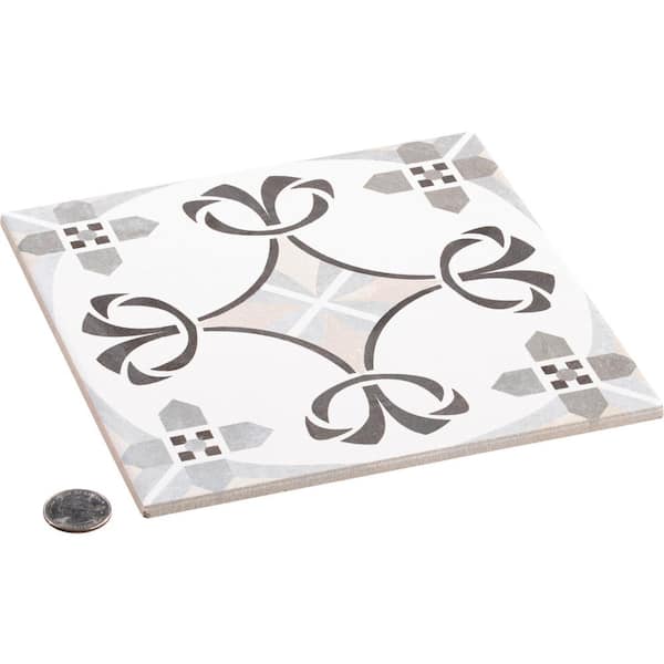 Istanelle Ankara Grey 8 in. Encaustic Patterned Matte Porcelain Wall and Floor Tile (8.17 sq. ft./Case)