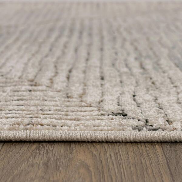 Abstract Ablock Linen Indoor High-Low Runner Rug 2 ft. x 8 ft. Cream
