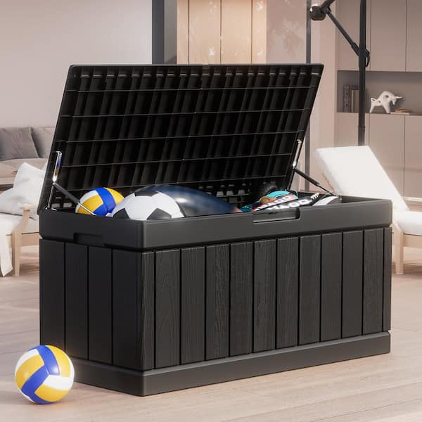 90 Gal. Wood Style Black Resin Deck Box