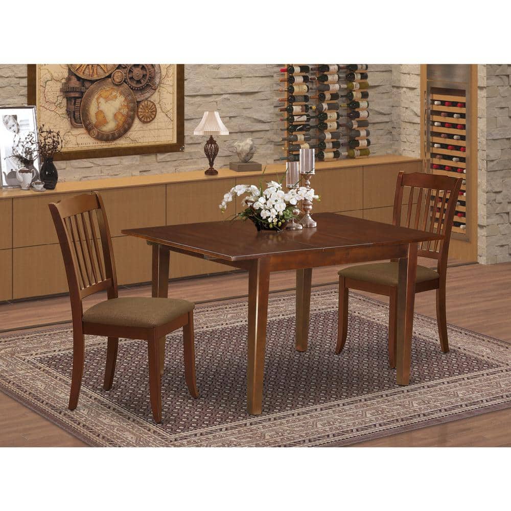 3-Piece Mahogany Finish Rectangular Solid Wood Top With Butterfly Leaf Dining Table Set