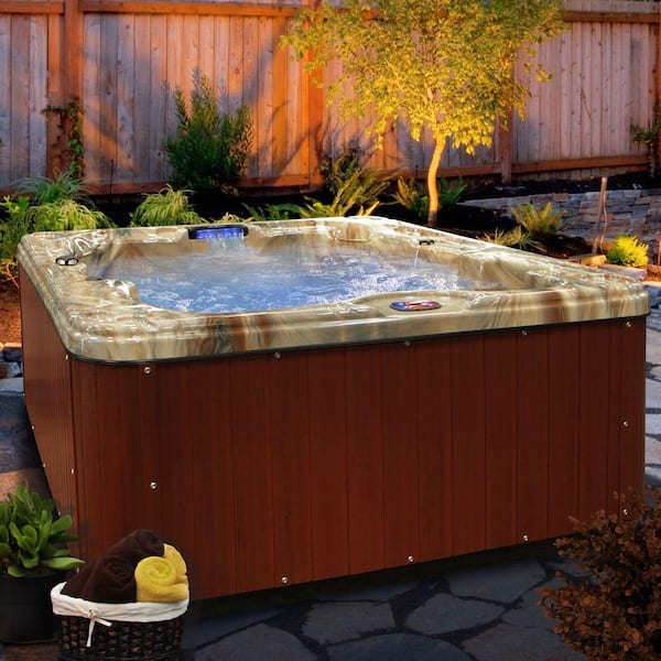 American Spas 6-Person 30-Jet Premium Acrylic Lounger Spa Hot Tub with Backlit LED Waterfall