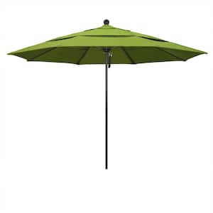 11 ft. Black Aluminum Commercial Market Patio Umbrella with Fiberglass Ribs and Pulley Lift in Macaw Sunbrella