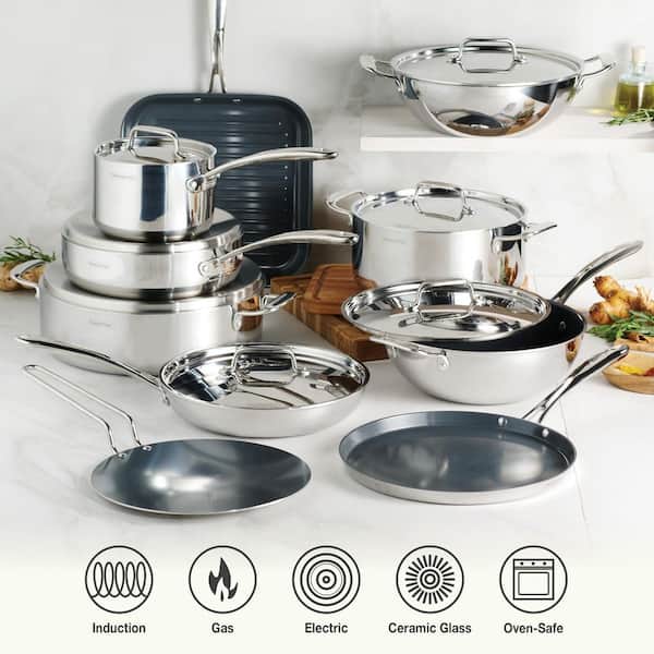 Tramontina Utsava Stainless Steel Tri-Ply Clad 10-Inch Grill Pan
