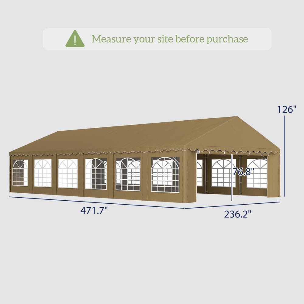 Brown Galvanized Steel 20' x 40' Heavy Duty Party Tent with Removable Sidewalls