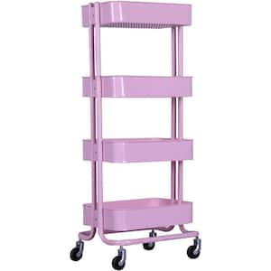 17.7 in. x 13.7 in. x 42.9 in. 4-Tier Metal Mobile Utility Cart in Pink