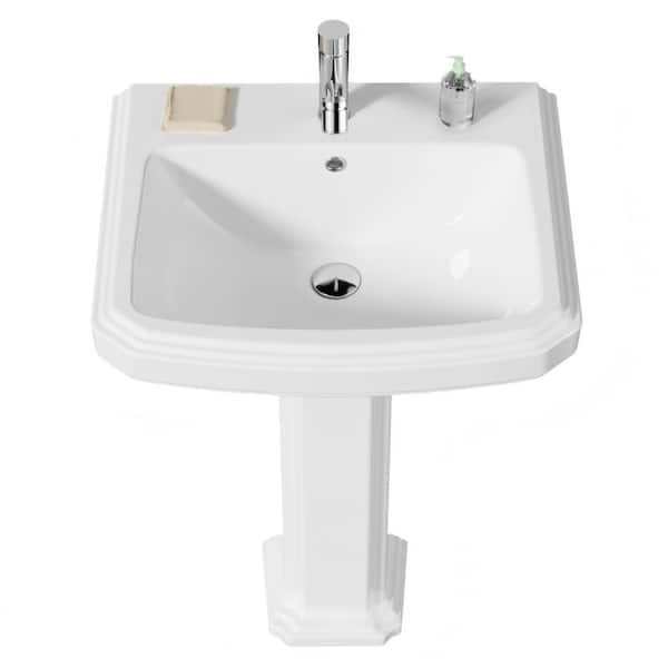 23 in. W x 19 in. D Pedestal Bathroom Sink Combo White Rectangular Vitreous China Sink with Overflow and 1-Faucet Hole