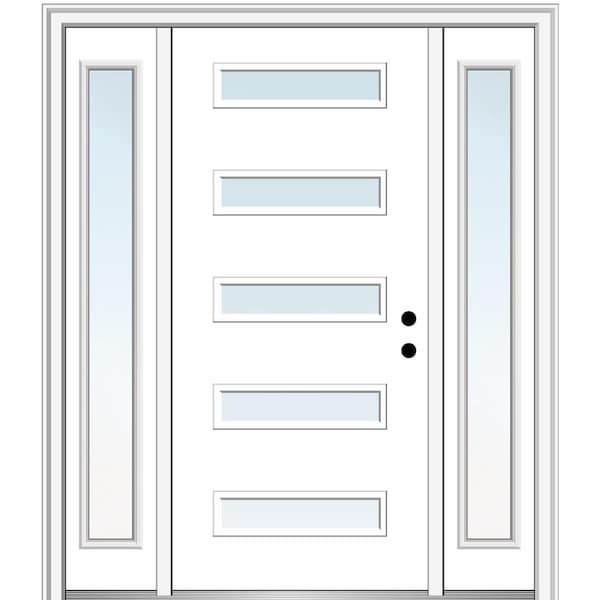 MMI DOOR Davina 64 in. x 80 in. Left-Hand Inswing 5-Lite Clear Low-E Primed Fiberglass Prehung Front Door on 4-9/16 in. Frame