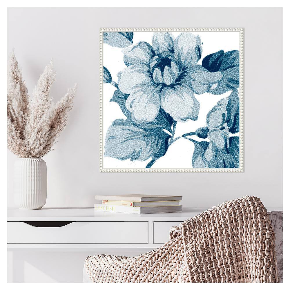 Flower Tapestry IV Blue Floral Canvas Print with White Frame