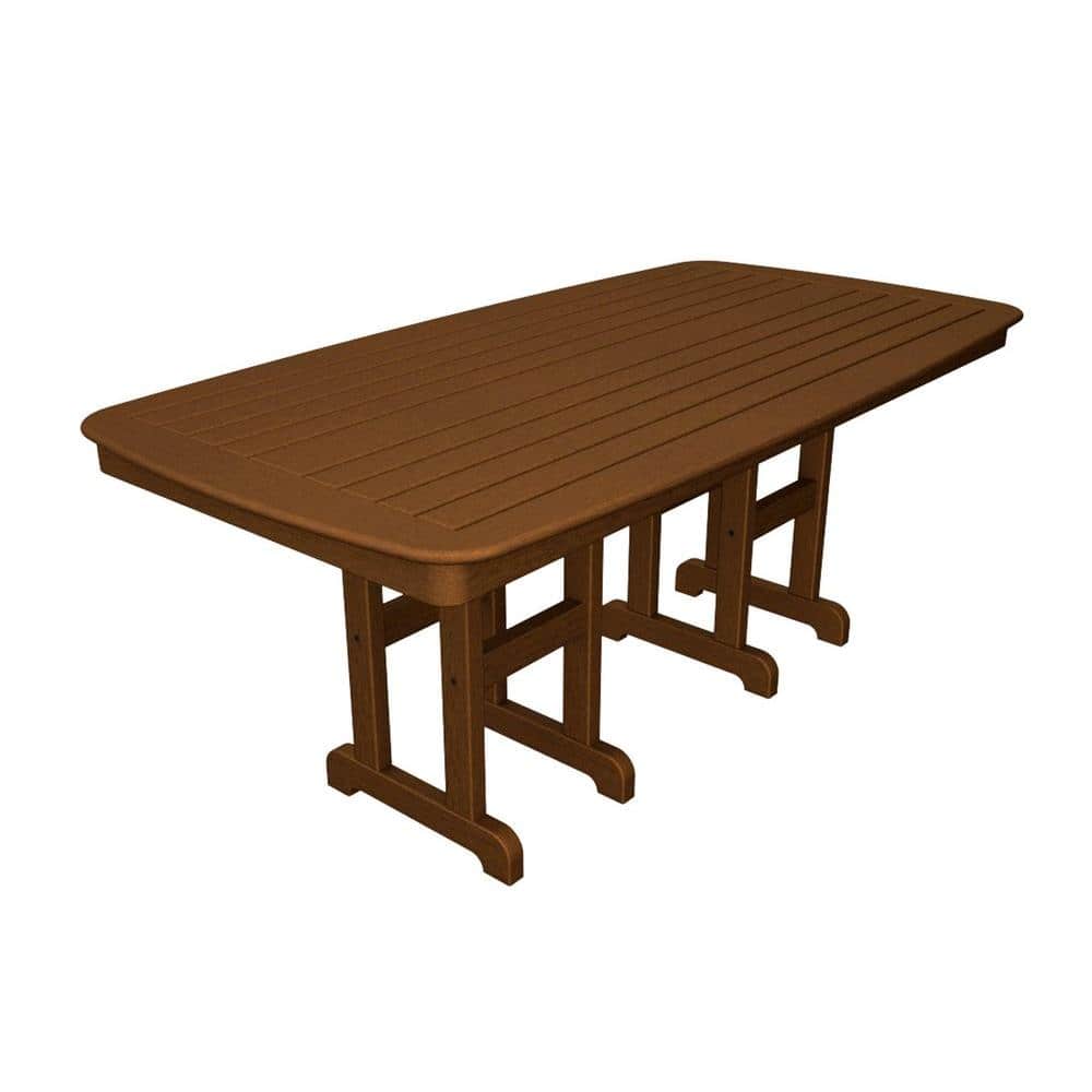 POLYWOOD Nautical 37 in. x 72 in. Teak Plastic Outdoor Patio Dining Table -  NCT3772TE