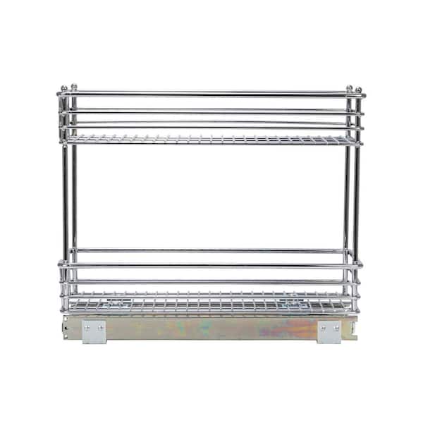 Household Essentials Narrow Sliding Cabinet Organizer, Two Tier Chrome  Organizer, Chrome, Great for Slim Cabinets in Kitchen, Bathroom and More