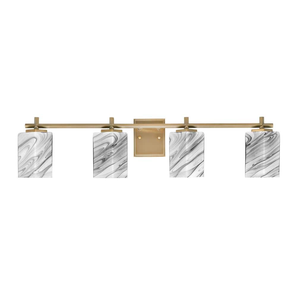 Bridgewater 4 Light Bath Bar, New Age Brass Finish, 3.5 in. Square White Ma